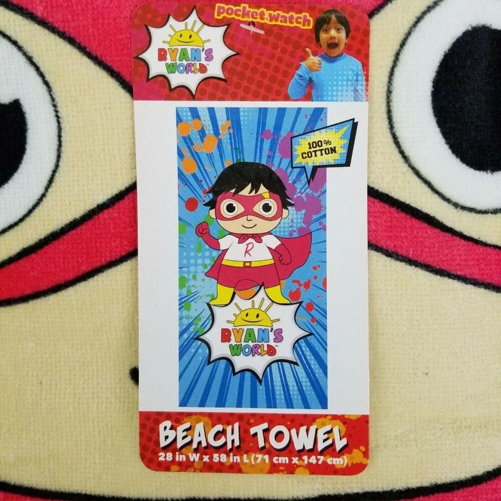Ryans World Beach Towel Red Titan 28 x 58 Cotton Pocket Watch NEW
